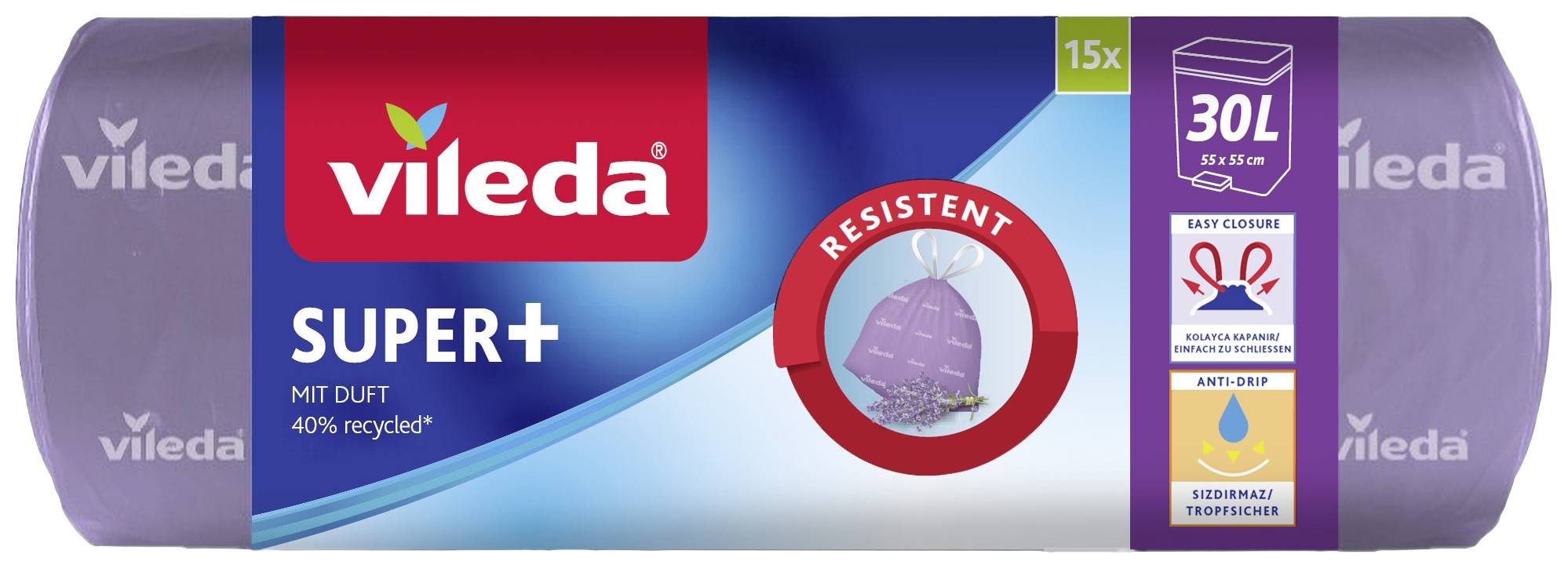 Vileda SUPER+ 30L Lavendel 171945 Sac poubelle 30 l parfum lavande 15 pc(s)