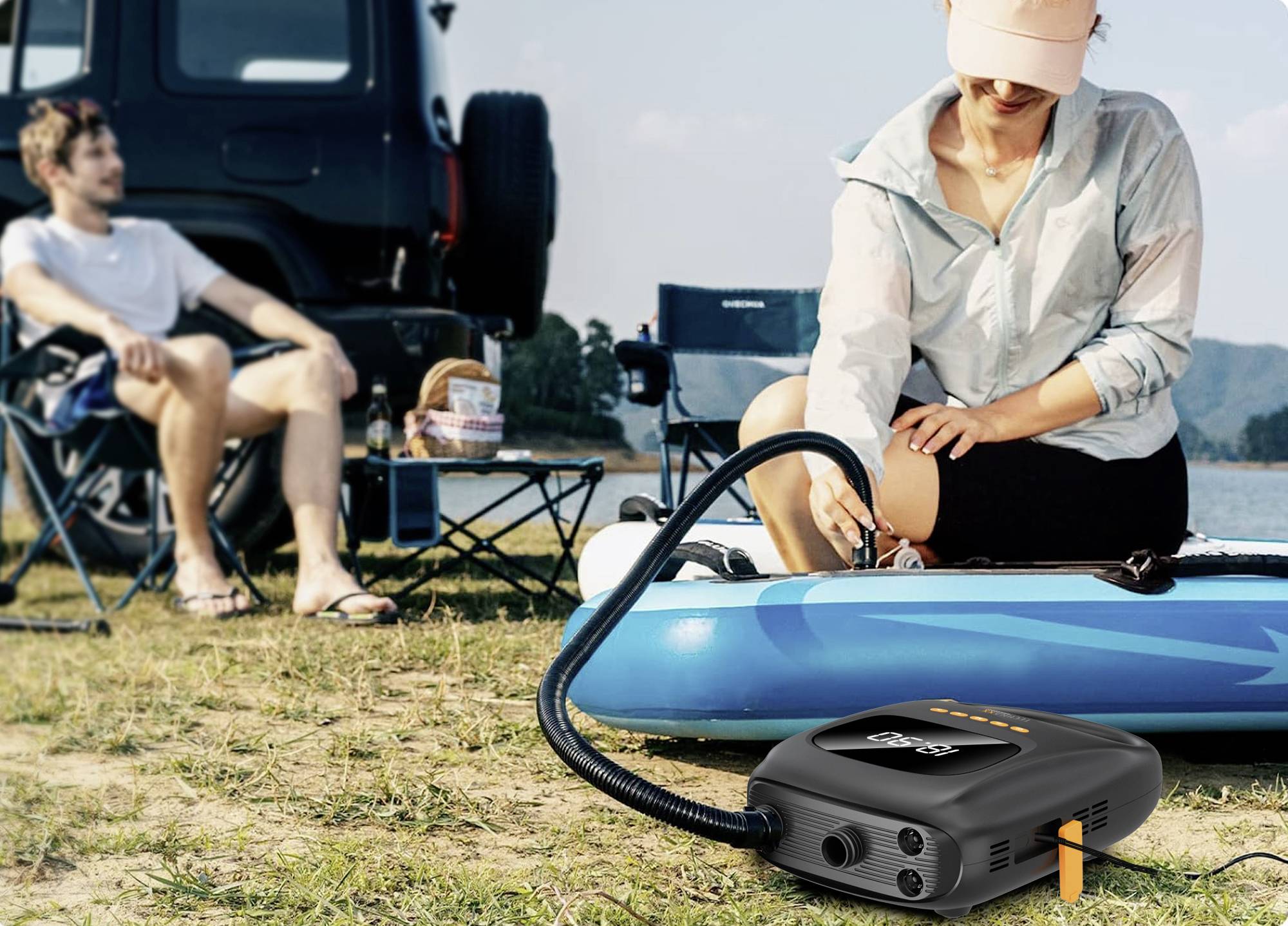 Compresseur sans fil Technaxx TX-266 5112 avec fonction powerbank, adaptateur 12V pour un fonctionnement filaire