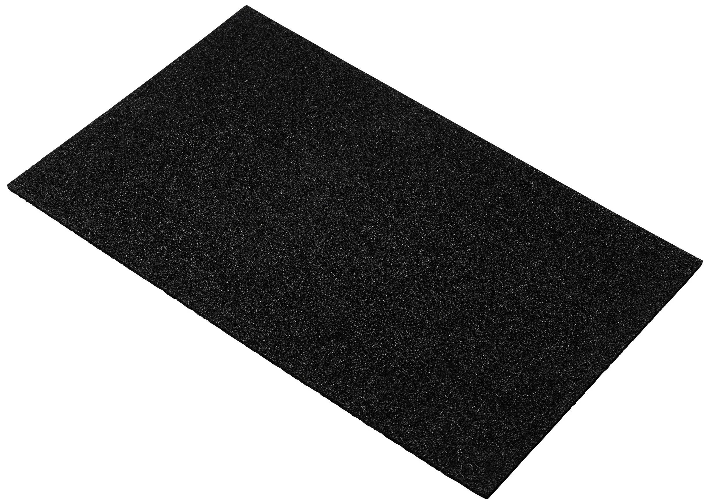 Tapis rectangulaire noir sur fond blanc.