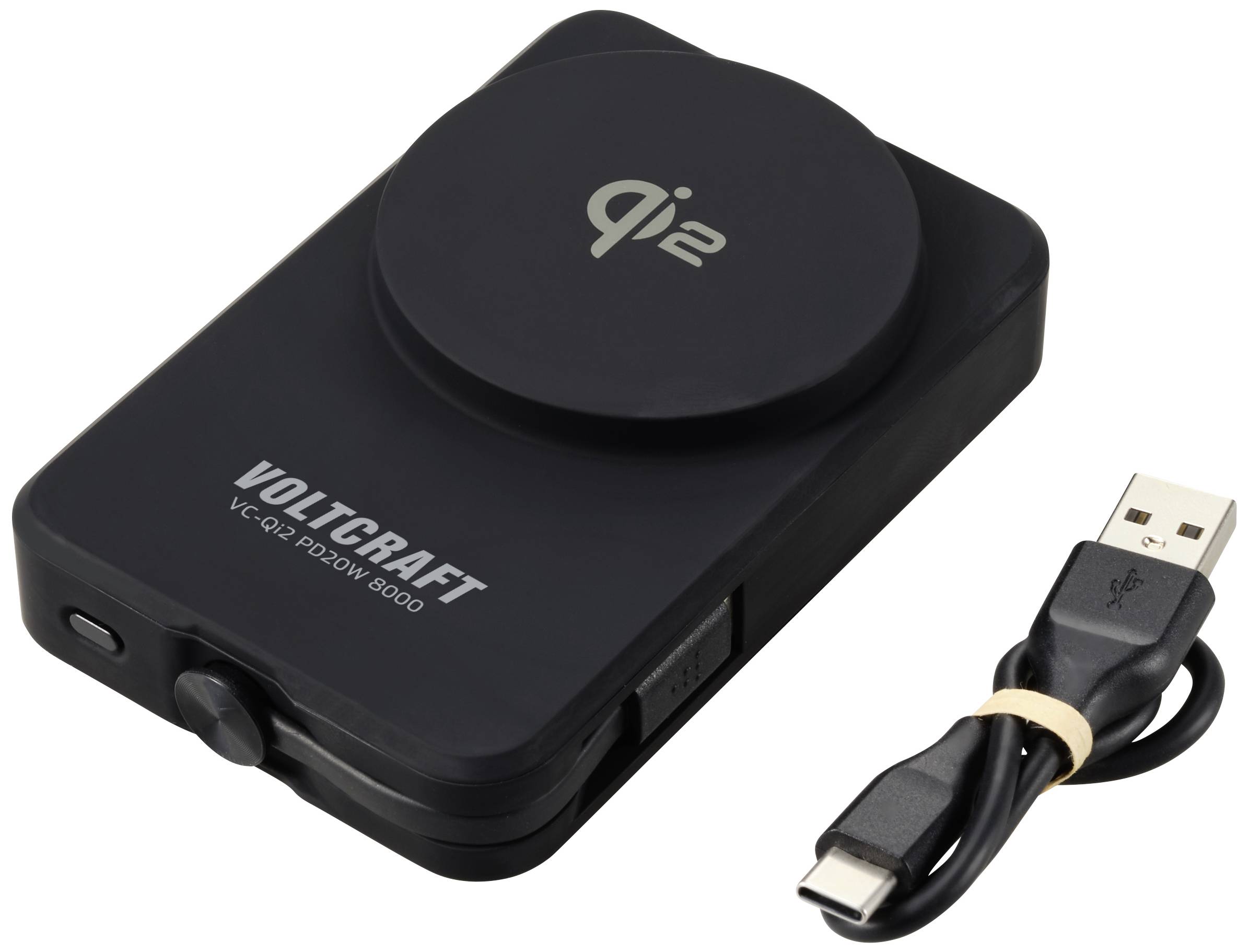 VOLTCRAFT VC-Qi2 PD20W 8000 Powerbank (batterie supplémentaire) 8000 mAh Fast Charge LiPo noir affichage du statut