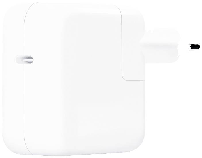 Chargeur blanc aux coins arrondis avec une fiche pliante intégrée. Adapté pour les appareils électroniques.