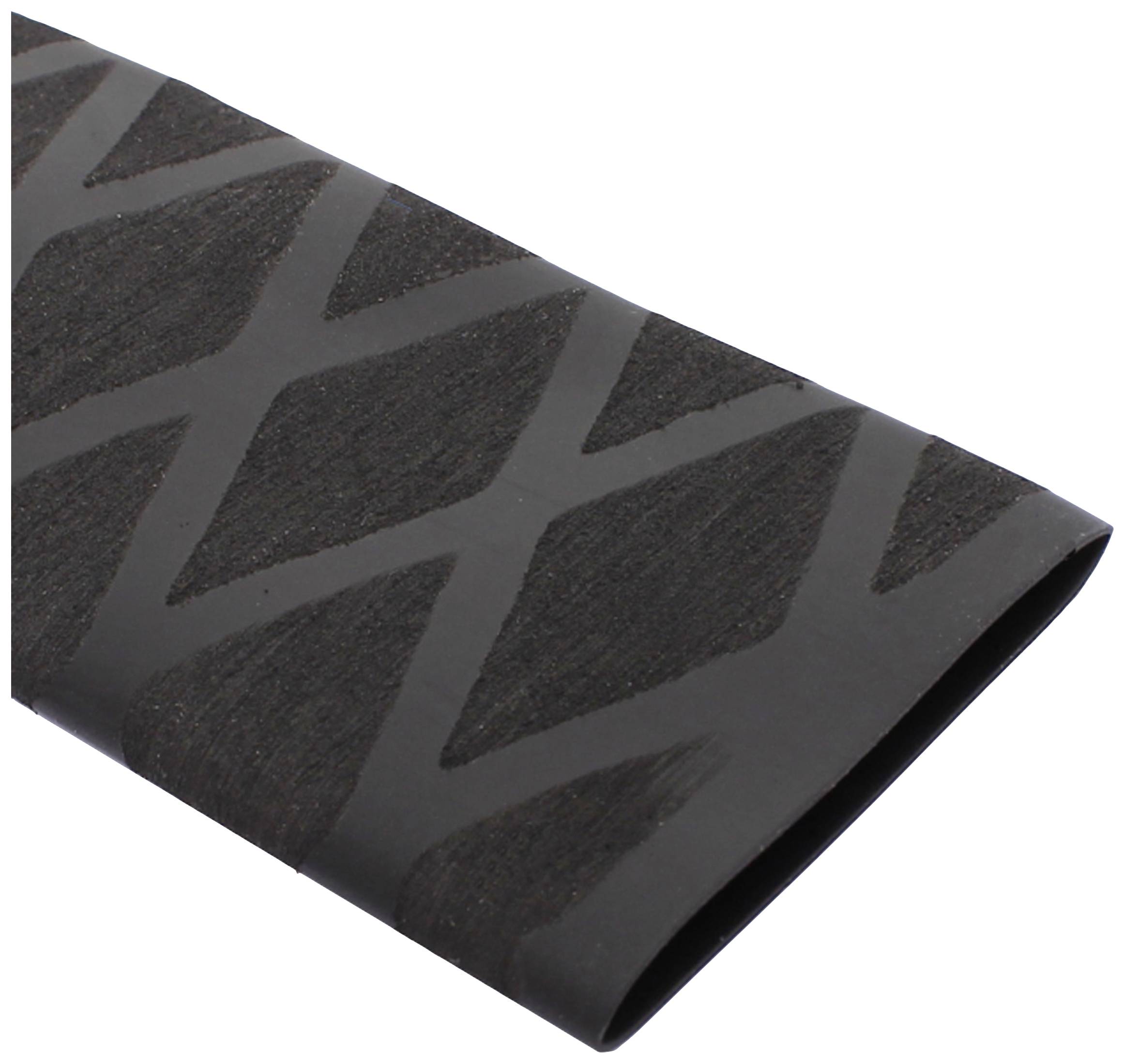 Un segment rectangulaire noir avec des rainures diagonales. Possiblement une poignée ou un revêtement.