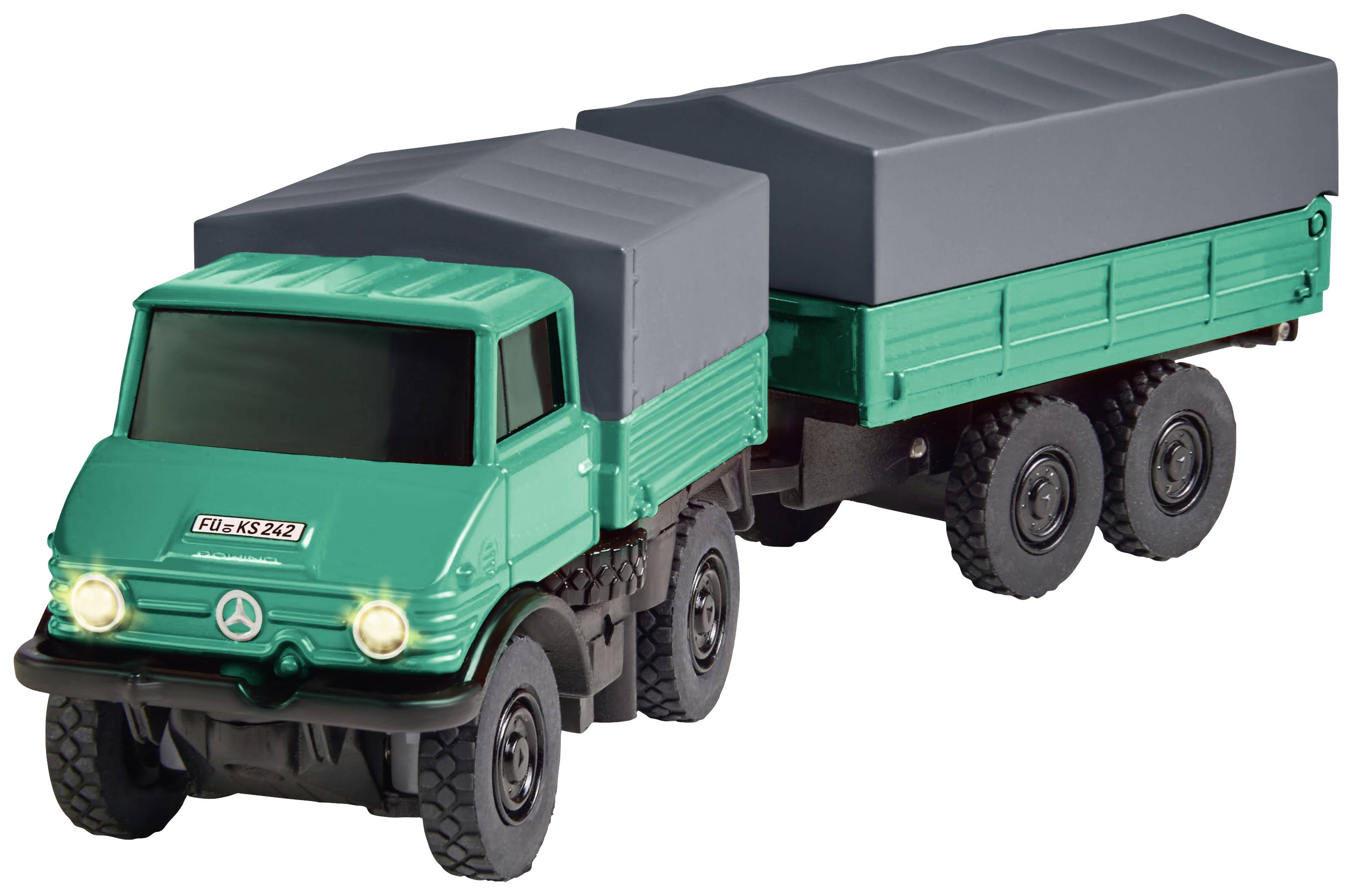 Carson Modellsport 500504165 MB Unimog Forst mit Hänger 1:87 Camion RC électrique Voiture de tourisme