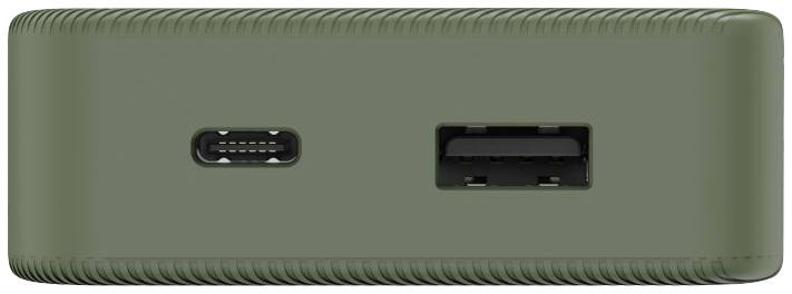 Un appareil technique vert doté d'un port USB-C et d'un port USB-A sur sa façade avant.