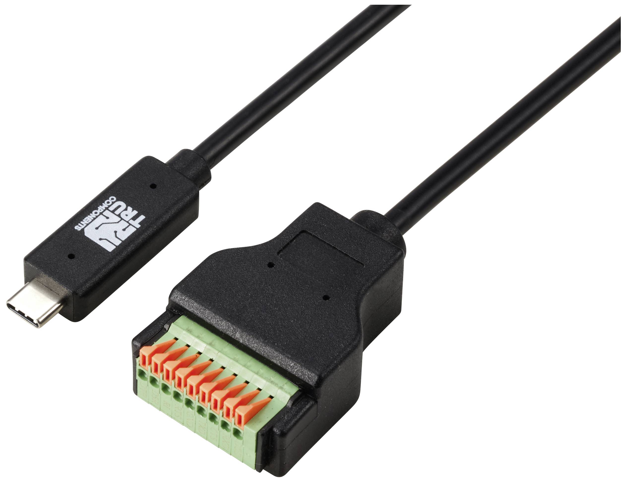 Câble adaptateur USB-C vers bornes à vis, câble noir.