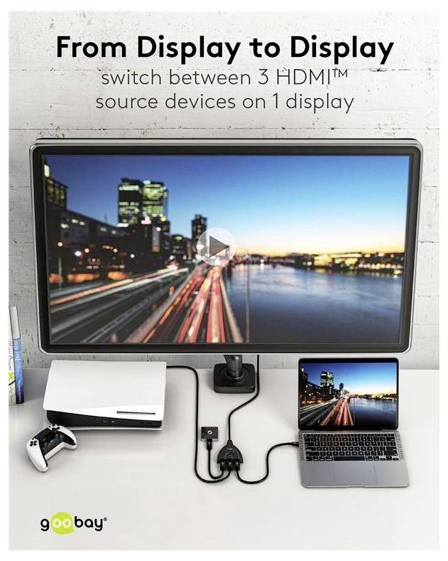 Goobay 58488 3 ports Switch HDMI avec LEDs de statut, compatible avec l'ultra HD 3840 x 2160 pixels