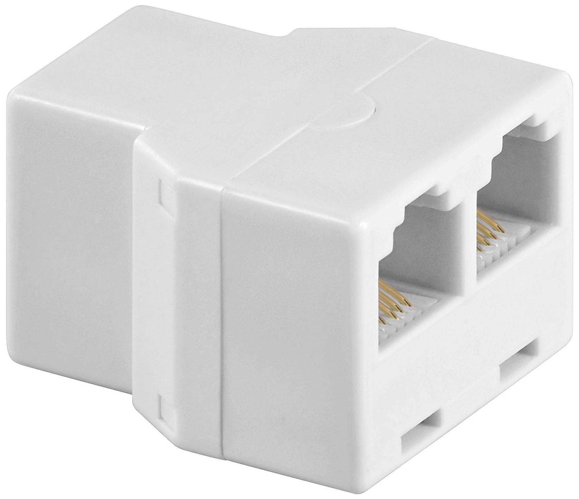 Adaptateur réseau Ethernet blanc à deux ports, utilisé pour connecter des câbles réseau afin d'étendre la portée de la connexion.
