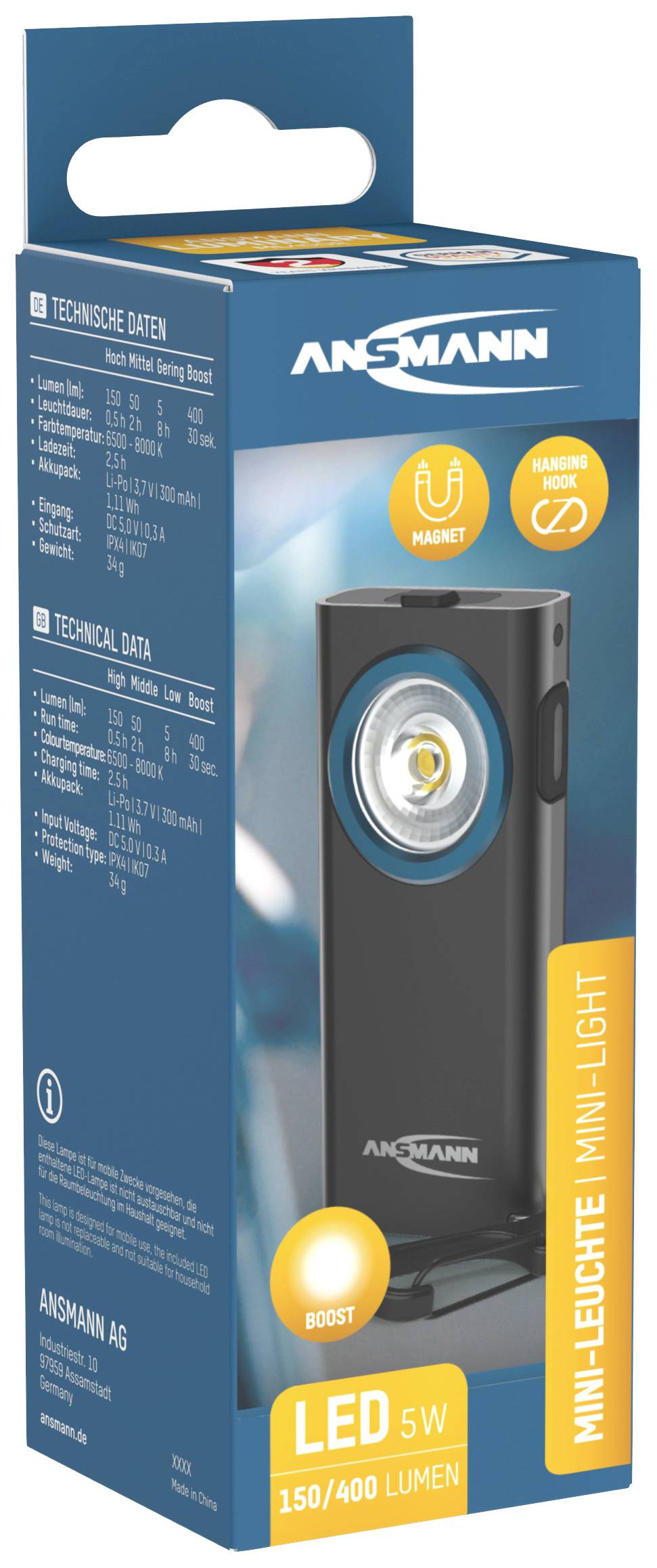 Ansmann 1600-0597 ML400R Petite lampe mobile LED noir