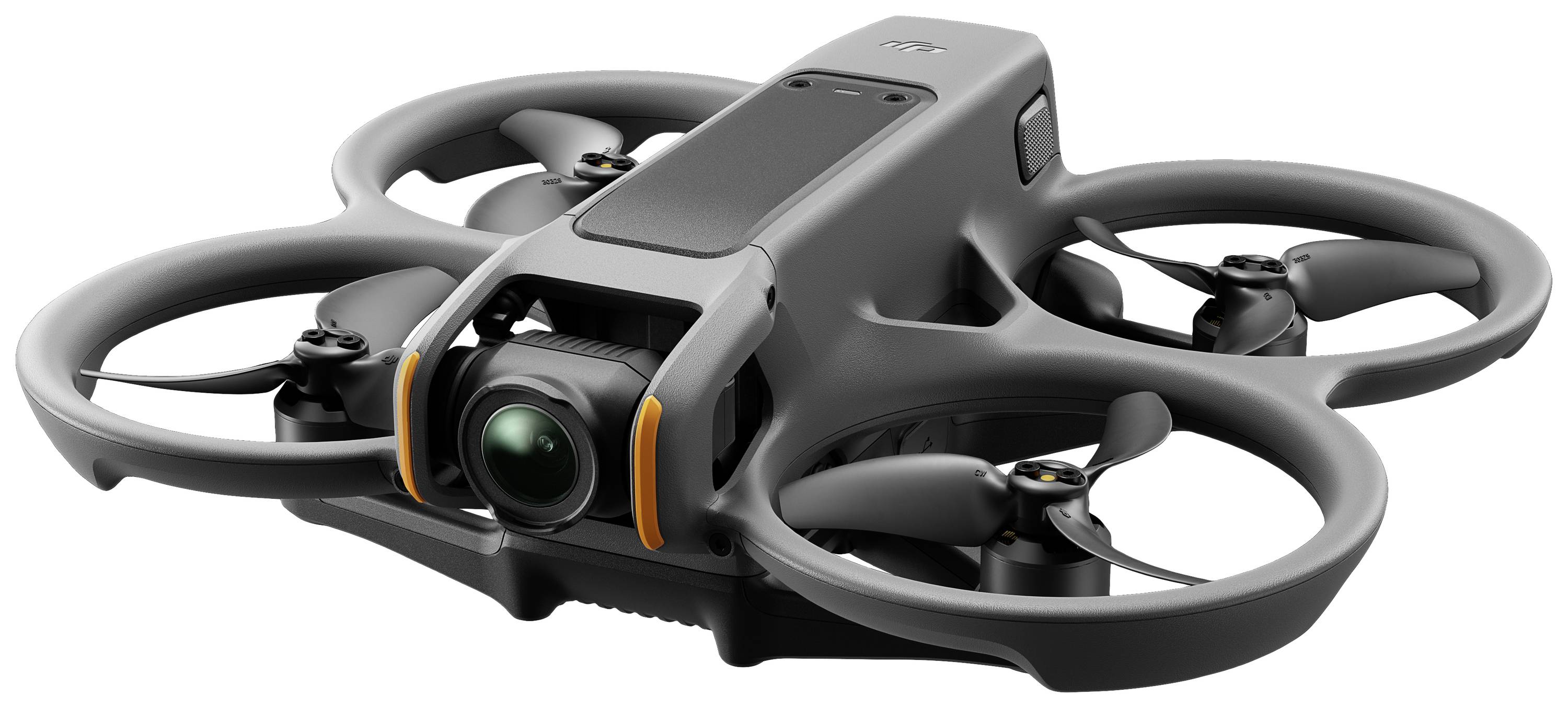Un drone compact noir à quatre hélices. La caméra est positionnée à l'avant et convient parfaitement aux prises de vue aériennes.