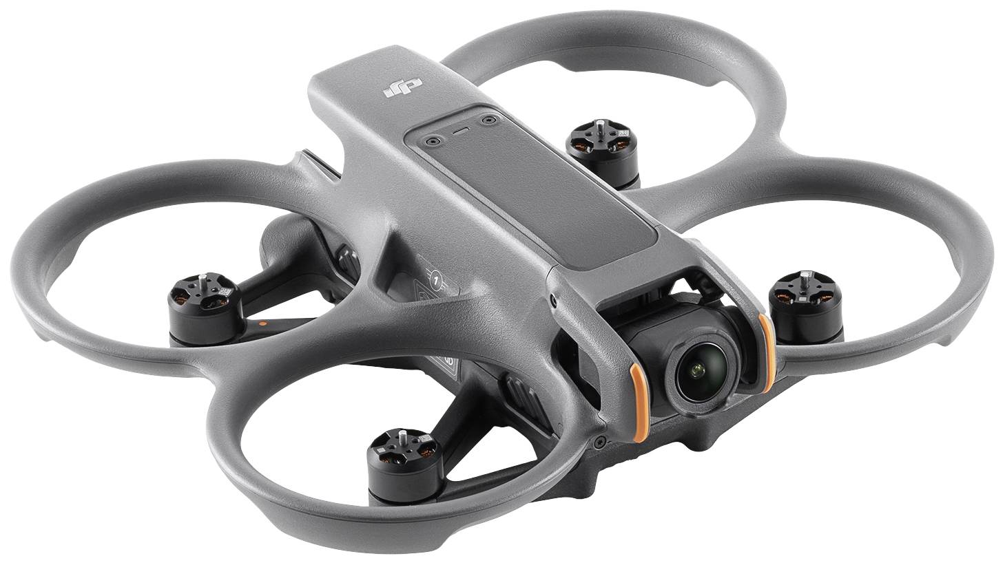 Un drone gris à quatre hélices, de conception compacte et arrondie, équipé d'un système caméra intégré, adapté aux prises de vue aériennes.