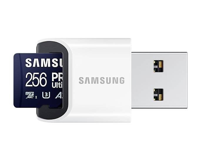 Samsung PRO Ultimate Carte microSD 256 GB Class 3 UHS-I , v30 Video Speed Class, A2 Application Performance Class avec lecteur de