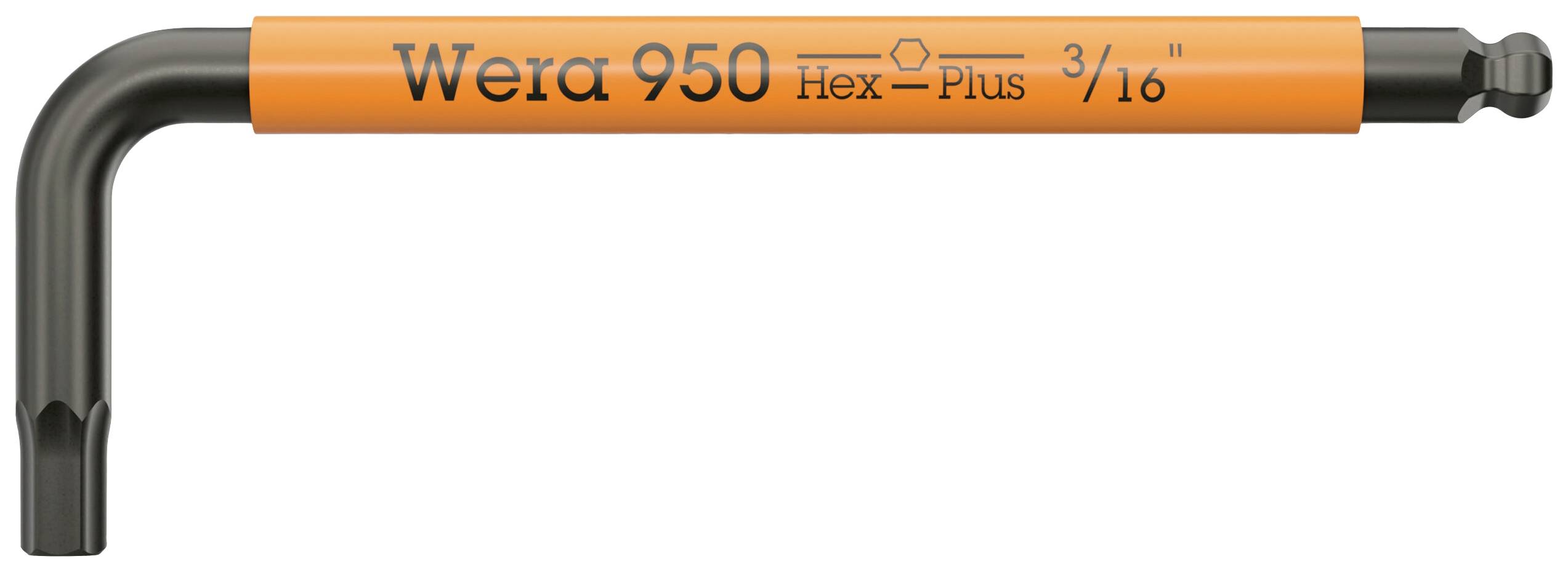 Clé mâle coudée hexagonale, orange, avec l'inscription 'Wera 950 Hex-Plus 3/16