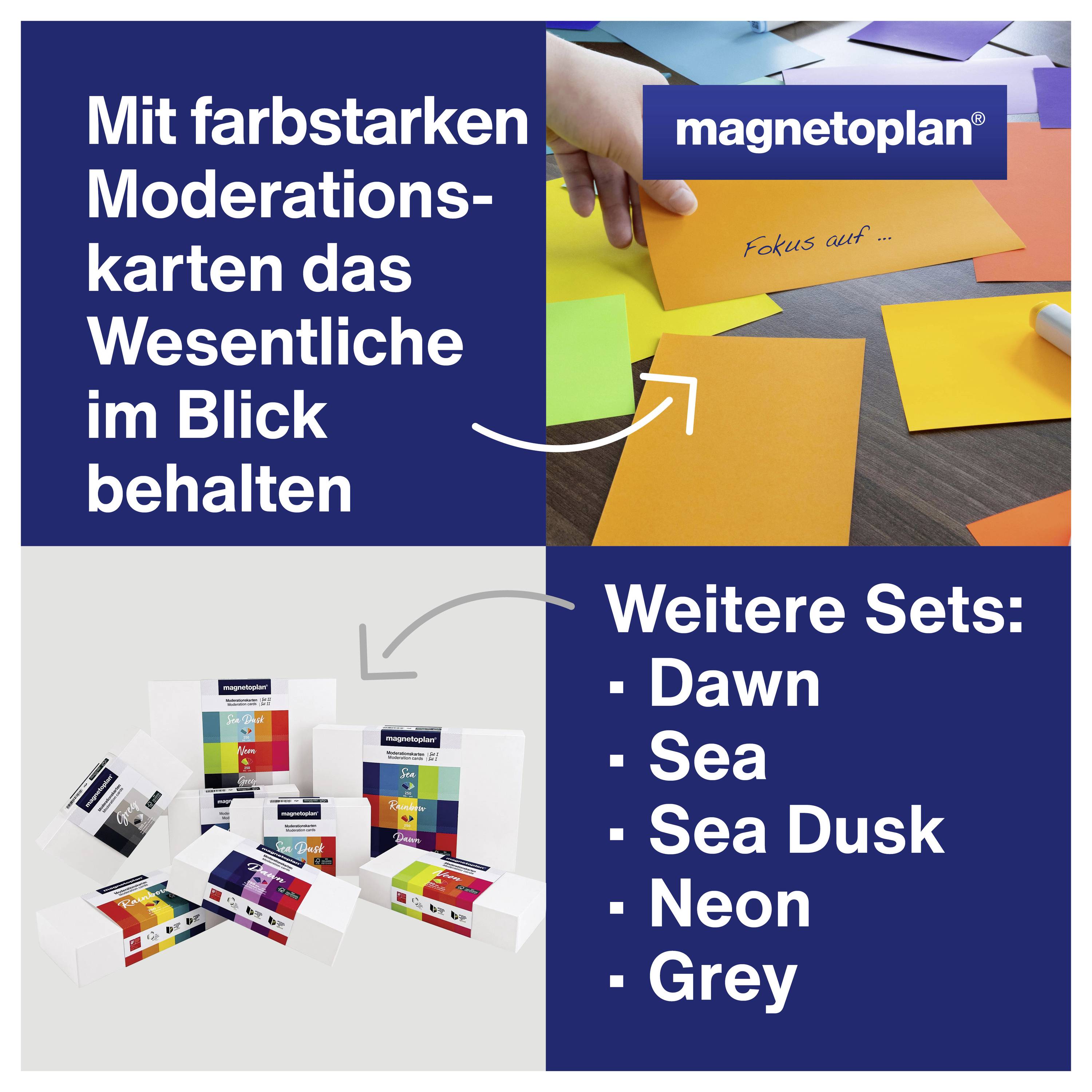'Garder l'essentiel à l'esprit avec des cartes de modération aux couleurs vives. Autres ensembles : Dawn, Sea, Sea Dusk, Neon, Grey.'