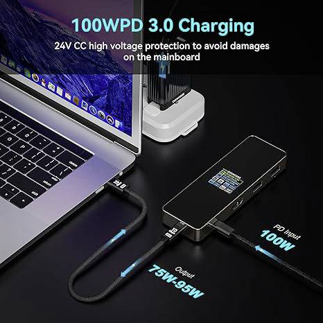 Dockcase Station d'accueil USB-C® Convient pour les marques: universel écran intégré, avec fonction de chargement, alimentation