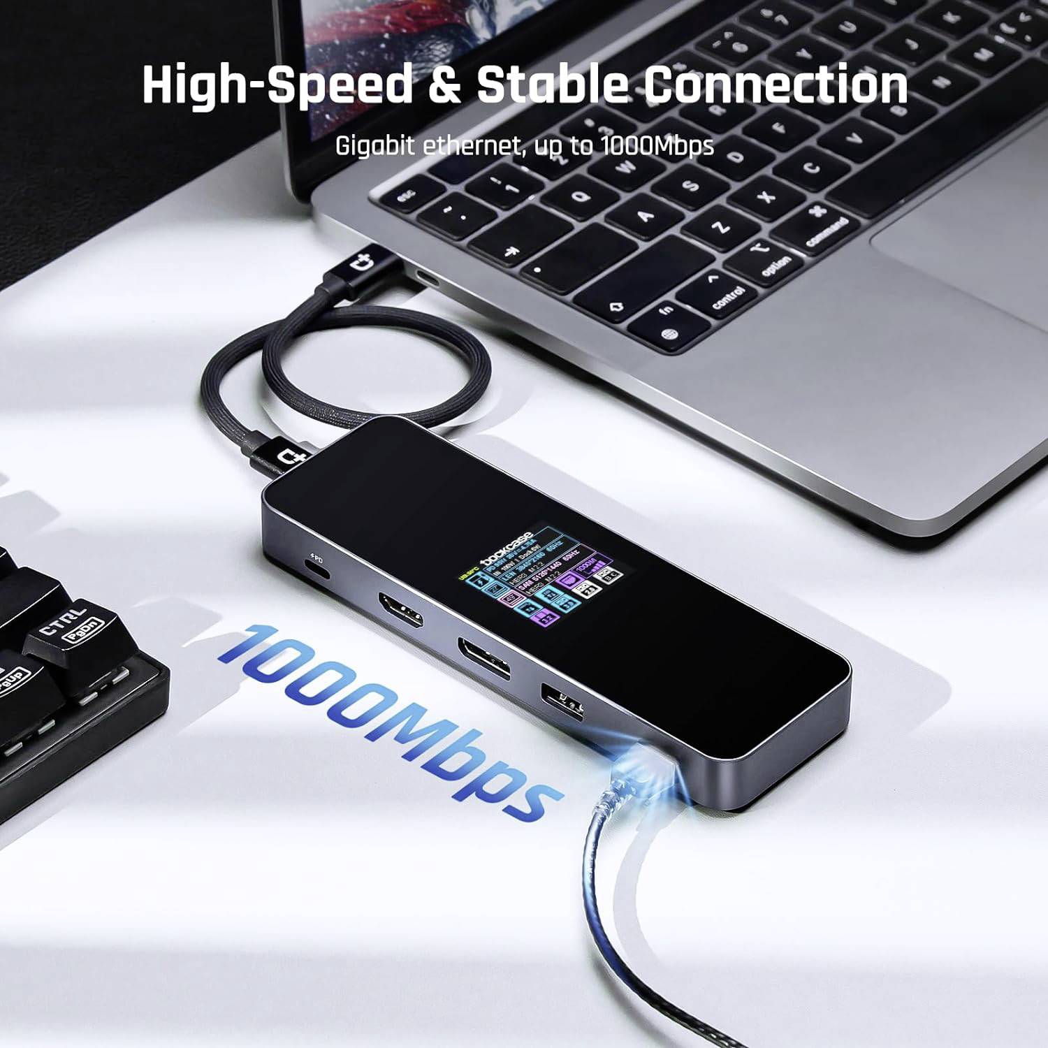 Dockcase Station d'accueil USB-C® Convient pour les marques: universel écran intégré, avec fonction de chargement, alimentation