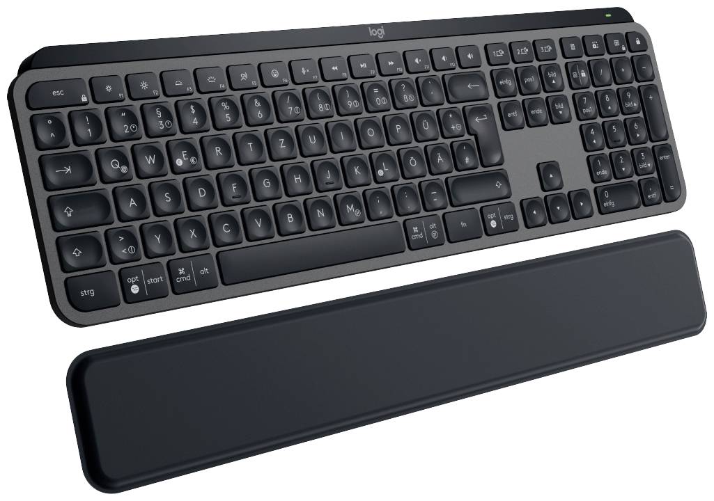 Logitech MX Keys S PLUS PALMREST Bluetooth Clavier allemand, QWERTZ graphite éclairé, ergonomique, fonction Multipair