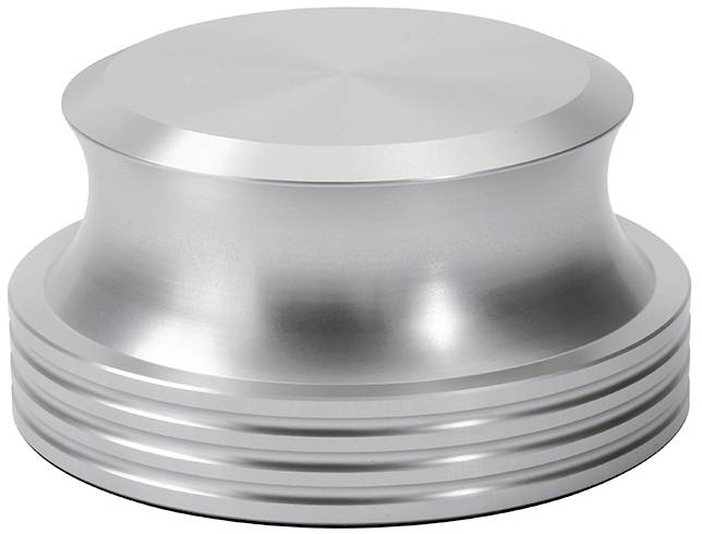 Bouton de réglage métallique à surface lisse et brillante, avec bord strié, adapté pour un réglage précis des appareils.