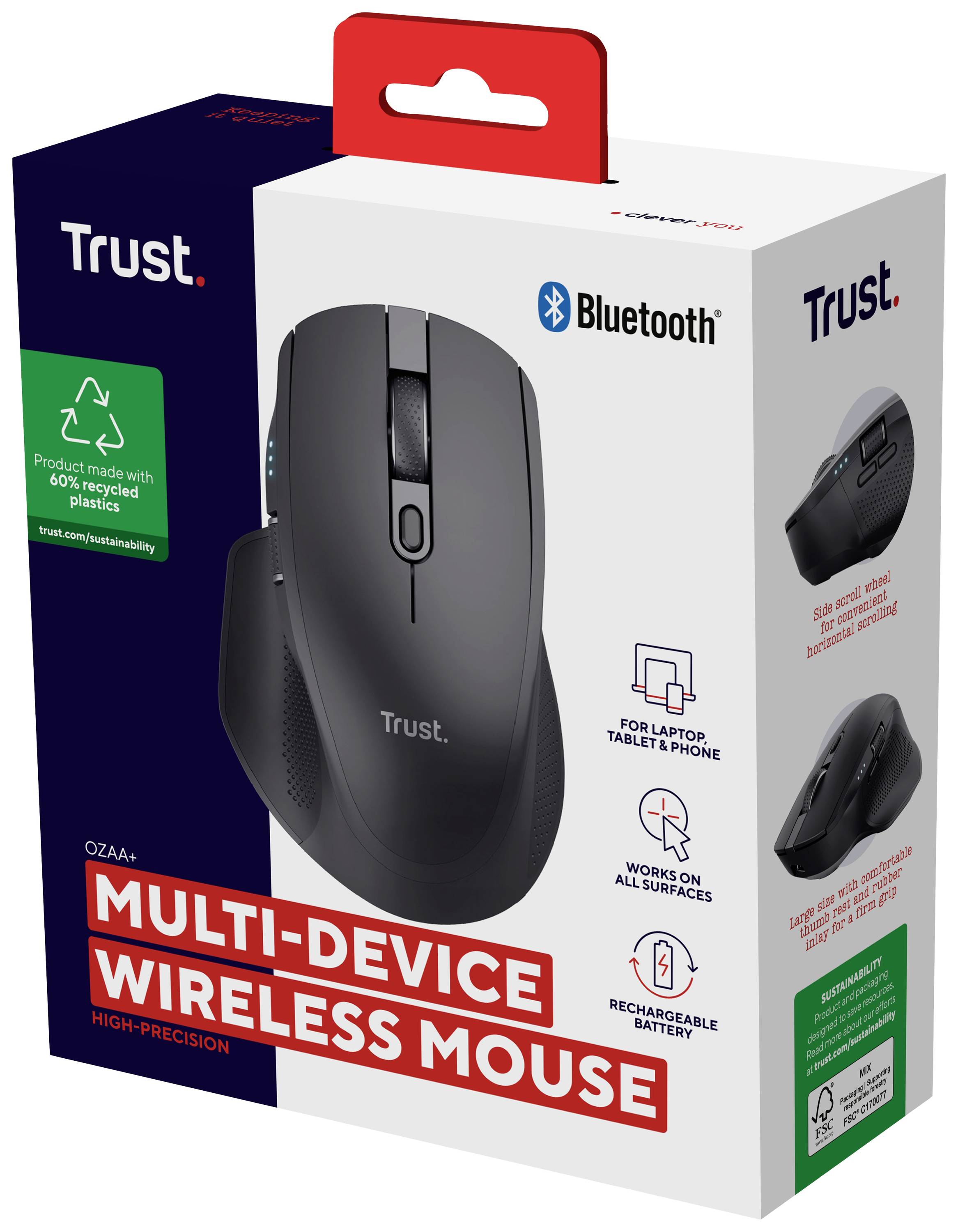 Trust OZAA+ MULTI-CONNECT Souris radio optique noir 6 Boutons 3200 dpi molette intégrée