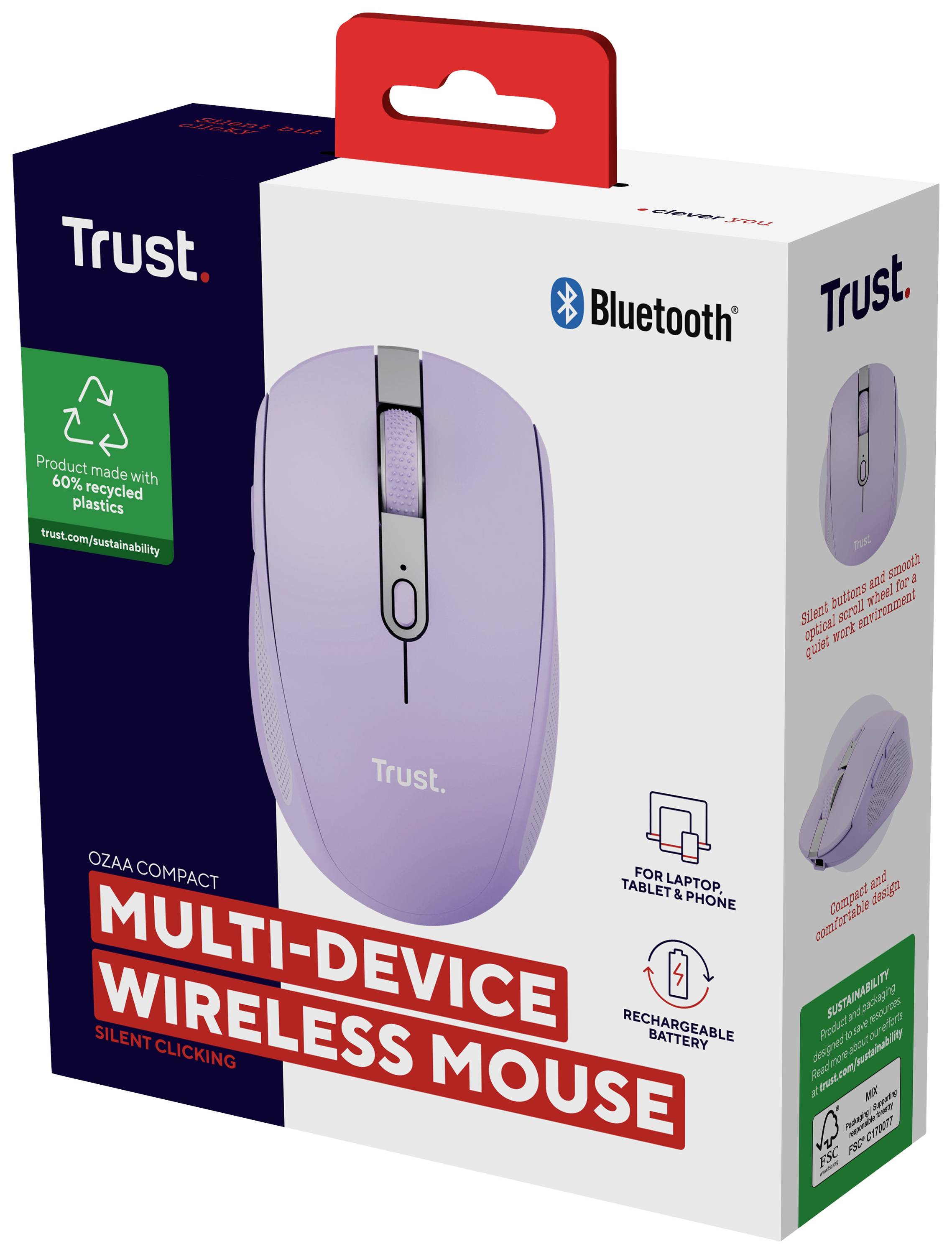 Trust OZAA COMPACT Souris radio optique violet 6 Boutons 3200 dpi molette intégrée