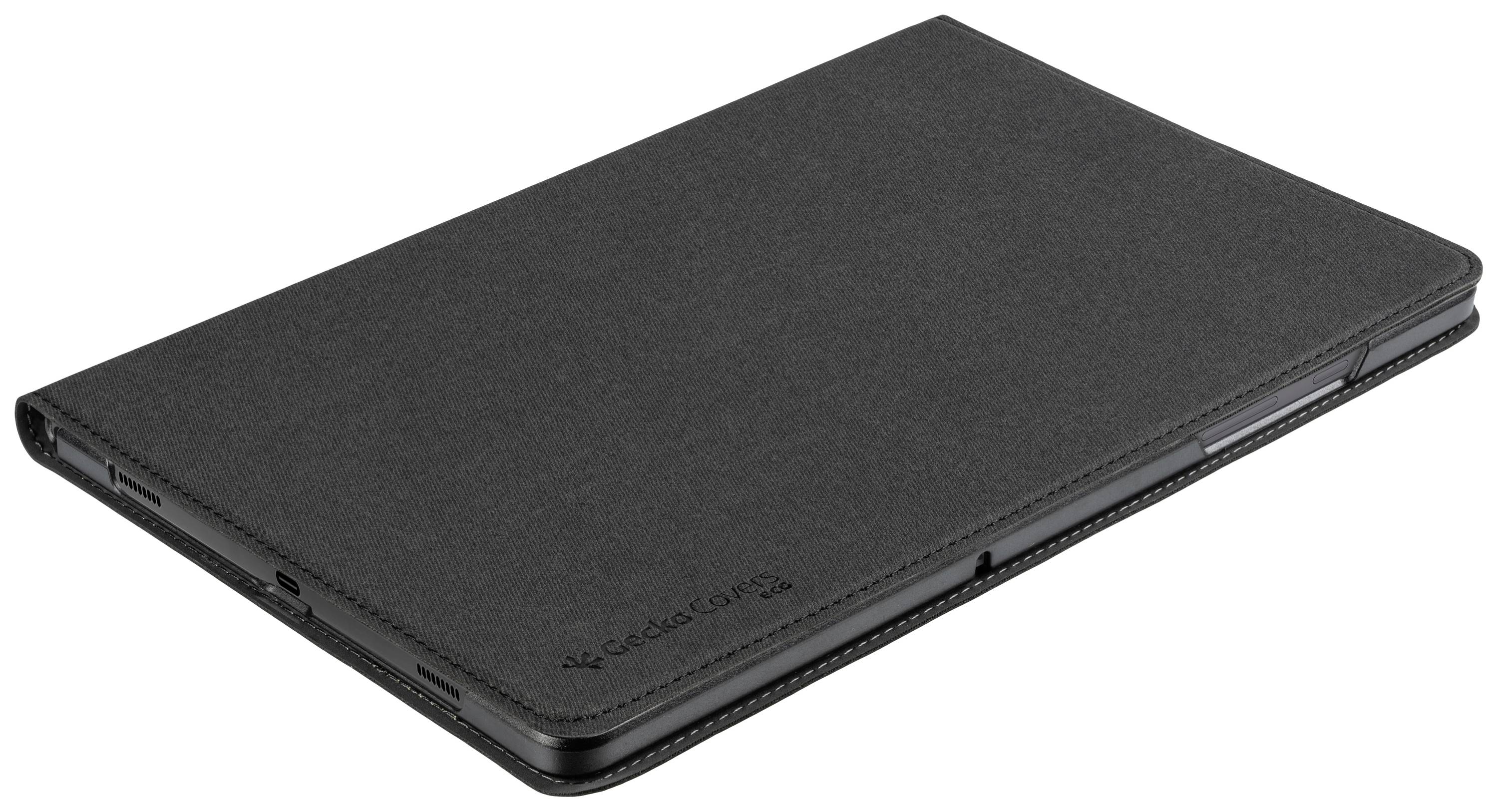 Un étui iPad noir fermé portant le logo gravé « escape lux case ».