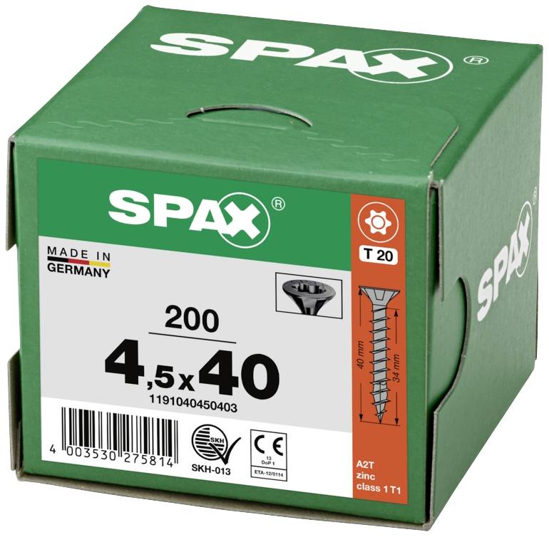 SPAX 1191040450403 Vis à bois 4.5 mm 40 mm T-STAR plus acier noir BLAX 200 pc(s)
