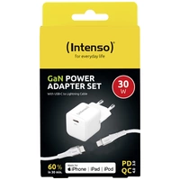 Intenso W30C GaN + C315L Chargeur USB 30 W 1x USB-C®, 1x Apple Lightning blanc intérieure GaN, USB Power Delivery (USB-PD) Intenso W30C GaN + C315L Chargeur USB 30 W 1x USB-C®, 1x Apple Lightning blanc intérieure GaN, USB Power Delivery (USB-PD)