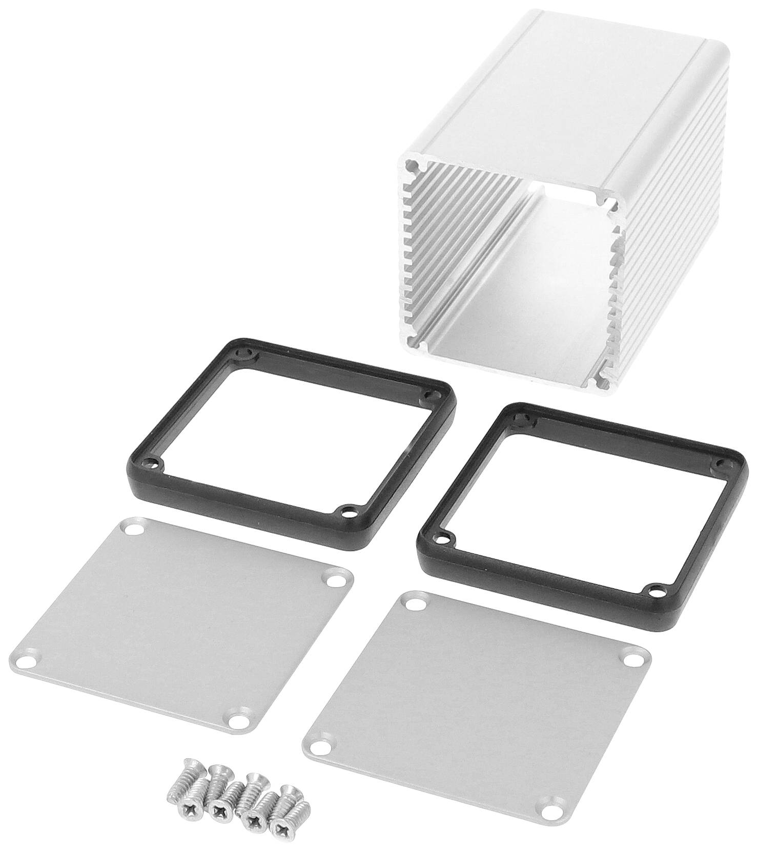 Boîtier en aluminium avec plaques latérales et vis amovibles. Adapté aux projets électroniques ou aux modules DIY.