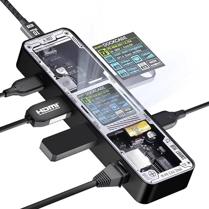 Dockcase Station d'accueil USB-C® DPB61L-EB Convient pour les marques: universel écran intégré, avec fonction de chargement