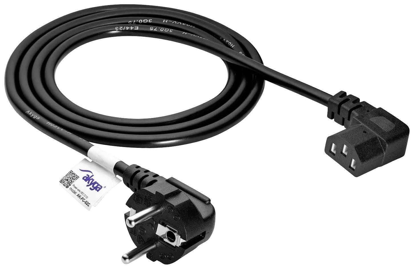 'Câble réseau noir avec fiche européenne et prise IEC C13, adapté pour connecter des appareils électroniques aux sources d'alimentation.'