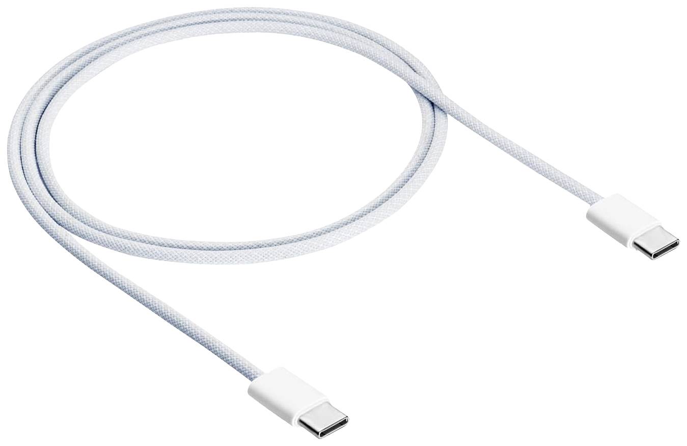 Câble USB-C avec connecteurs des deux côtés, en gris clair.