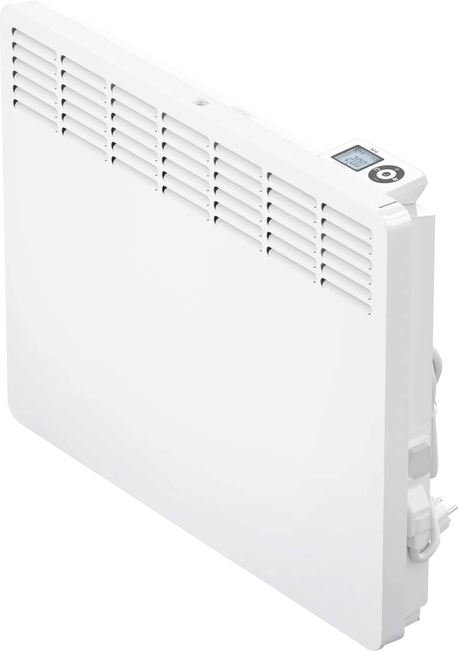 Un radiateur blanc avec des fentes de ventilation sur le dessus.