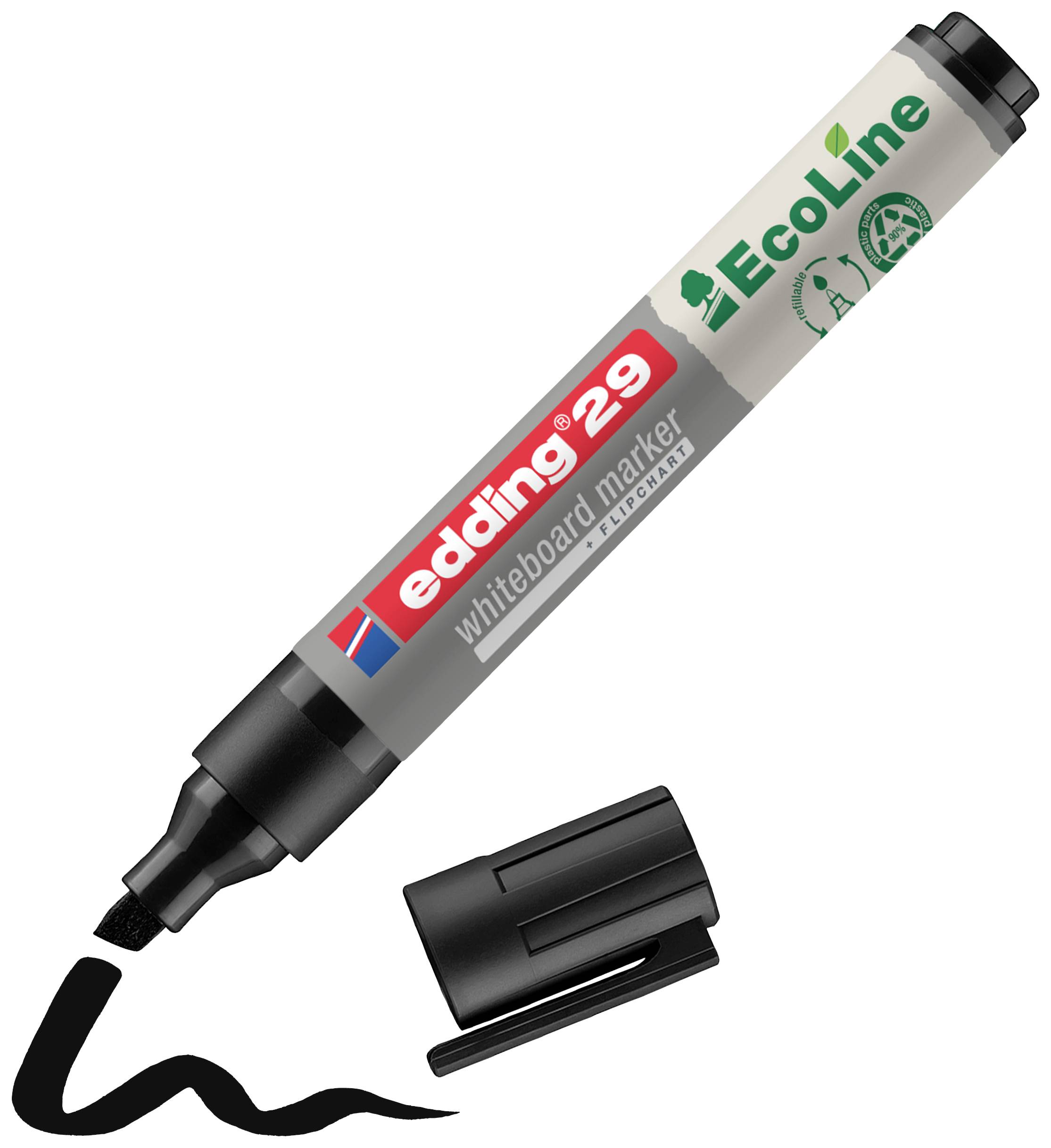 Marqueur pour tableau blanc de la marque 'edding 29 EcoLine' en gris avec capuchon et ligne noirs. Conçu de manière durable.
