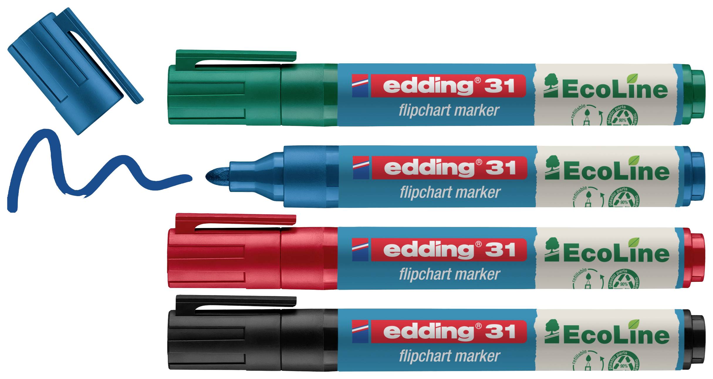 Edding 4-31-4 Marqueur pour tableau à feuilles mobiles pointe ronde 1.5 - 3 mm noir, rouge, bleu, vert 4 pc(s)