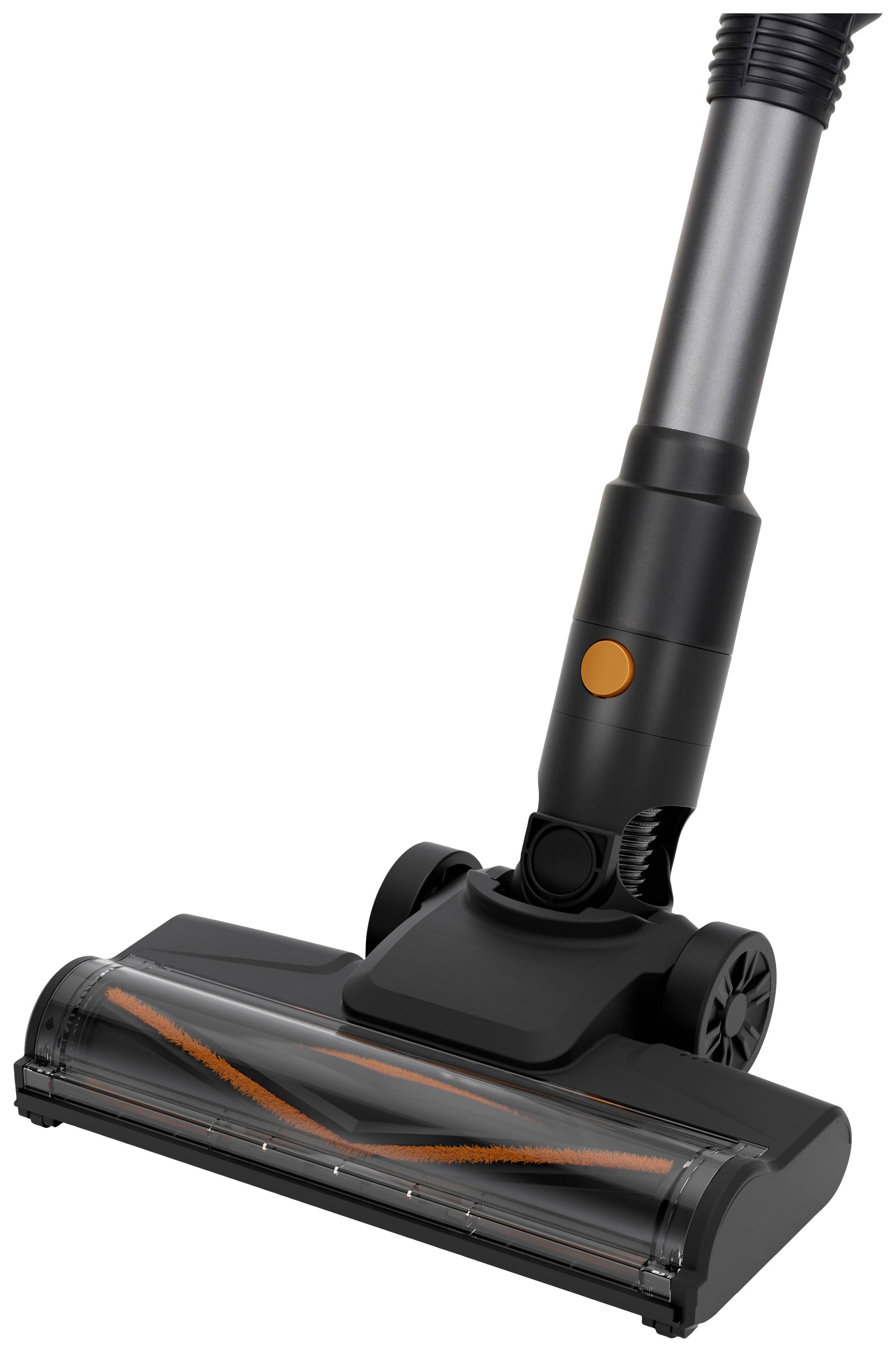 Buse d'un aspirateur avec des brosses rotatives et un boîtier transparent, adaptée au nettoyage efficace des sols durs et des tapis.