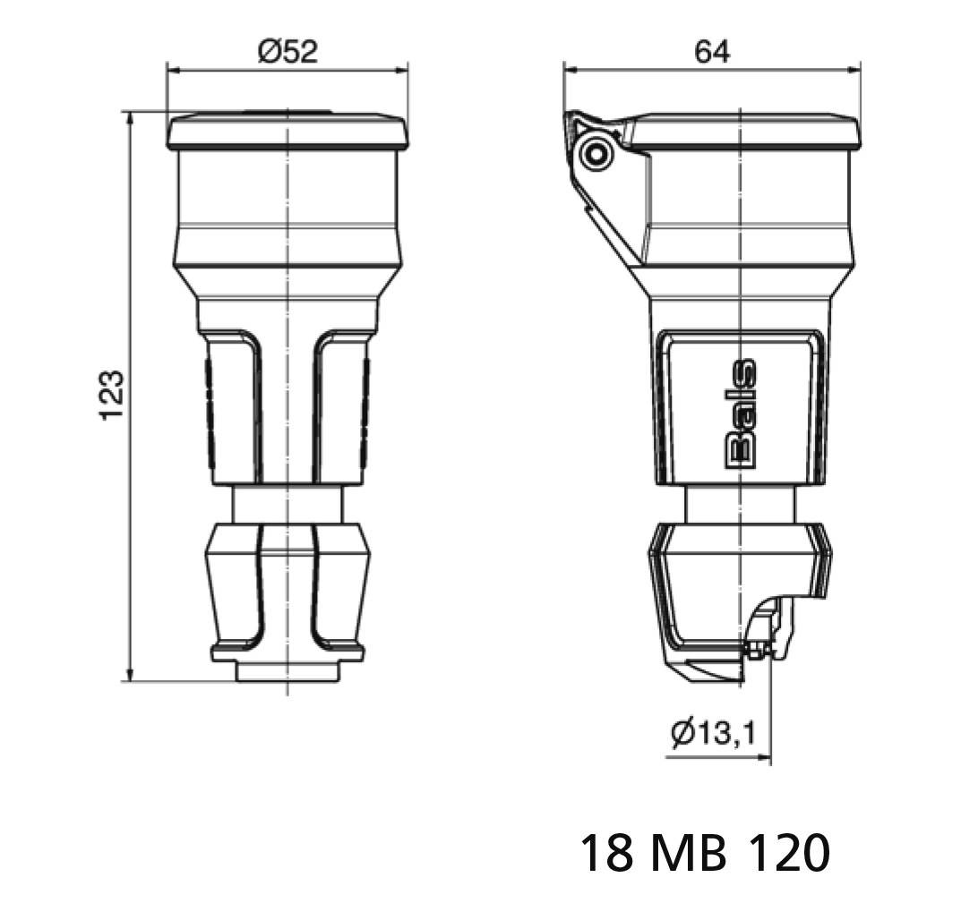 Bals Elektrotechnik 749209 Fiche électrique femelle avec terre 250 V noir IP54