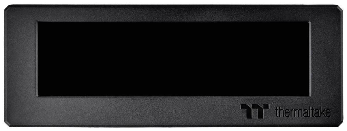 Écran rectangulaire noir de Thermaltake avec un écran vide, dans un boîtier sobre.