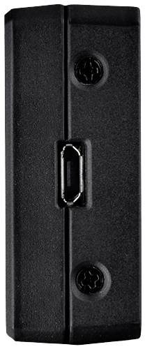 Adaptateur noir avec port USB au centre, entouré de deux vis sur les côtés supérieur et inférieur.