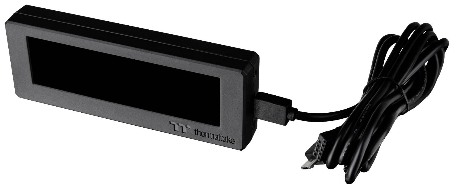 Un appareil rectangulaire noir de Thermaltake avec un câble USB.