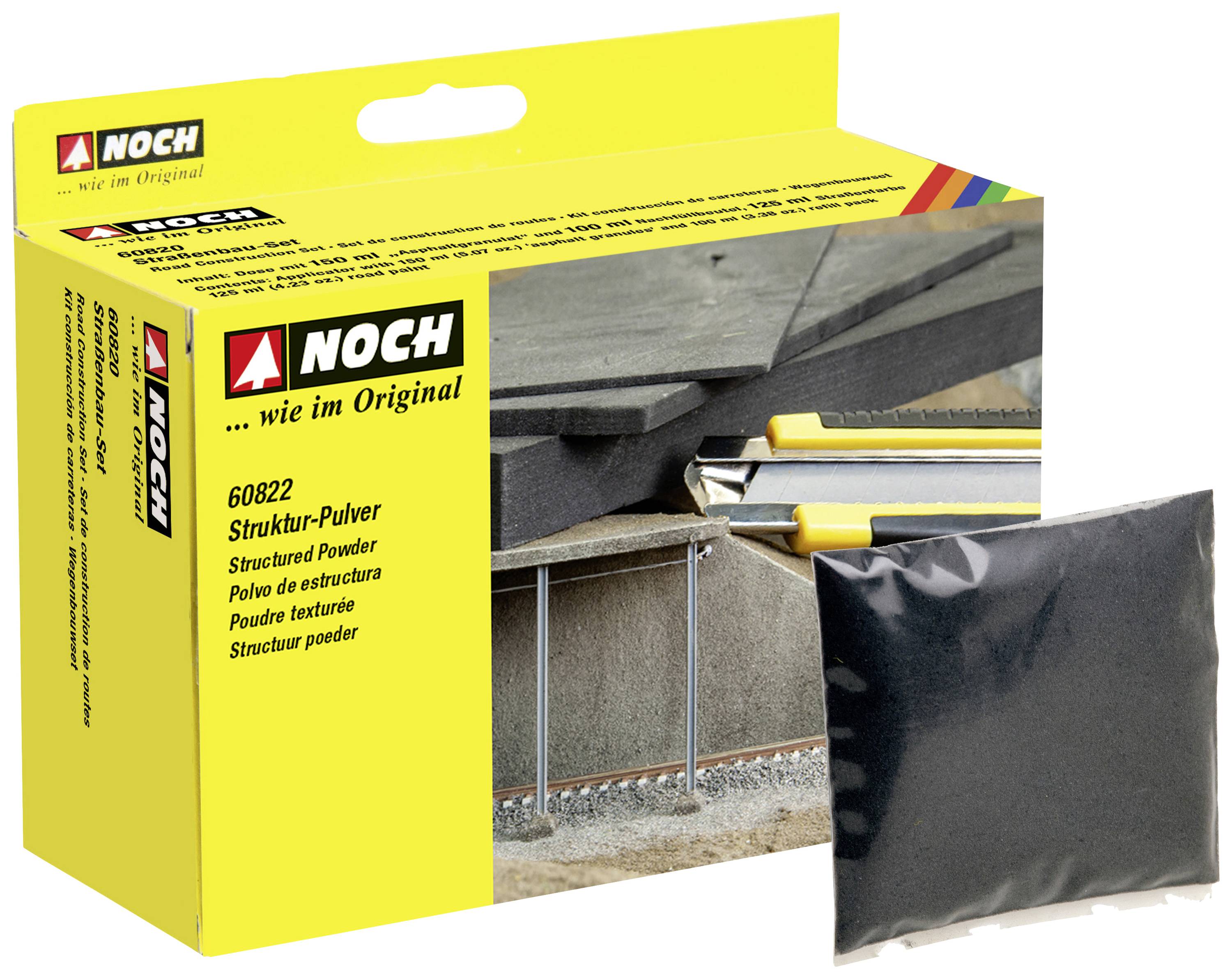 'Poudre de structure NOCH' dans un emballage, avec une image du contenu en cours d'utilisation. Utilisé pour la modélisation de paysages.