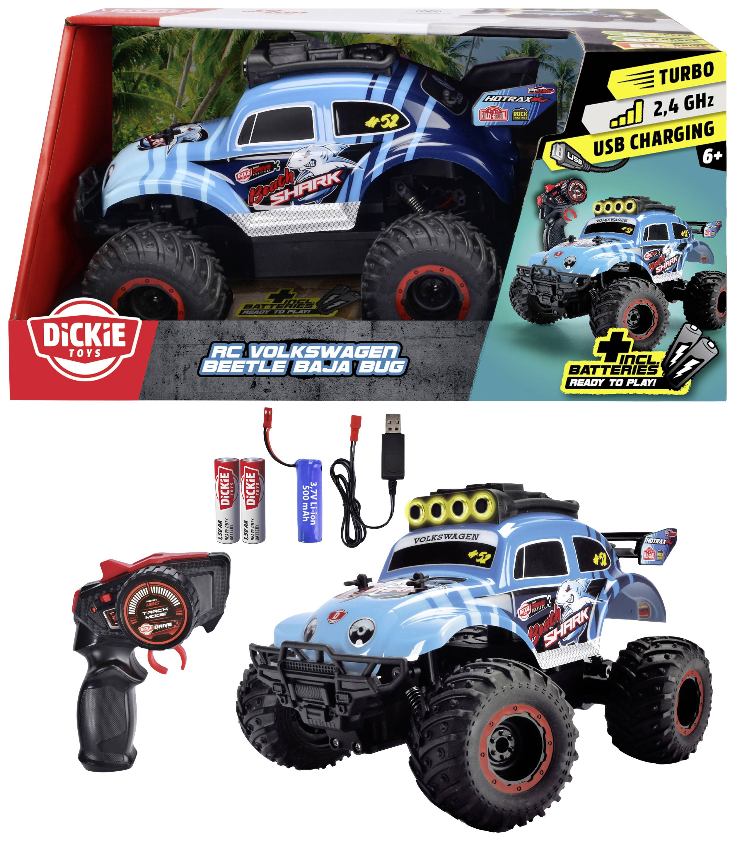 Dickie Toys 201105008 Volkswagen Beetle Baja Bug 1:18 Véhicule RC débutant électrique Véhicule tout-terrain