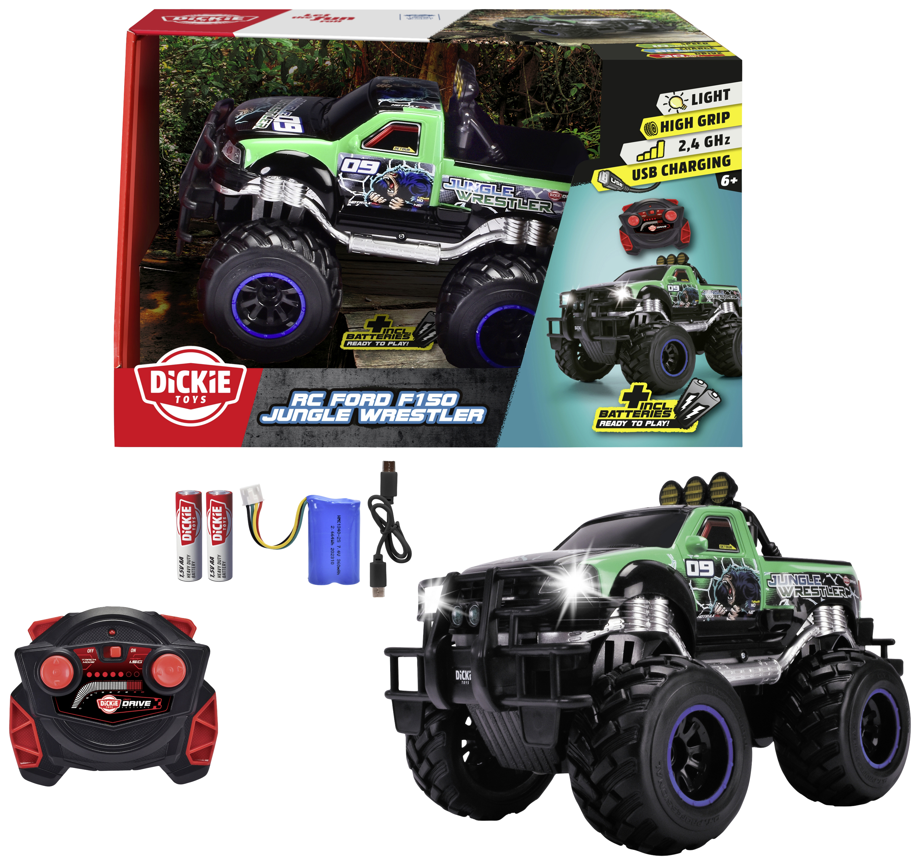 Dickie Toys 201106016 Jungle Wrestler Ford F150 1:16 Véhicule RC débutant électrique Monstertruck