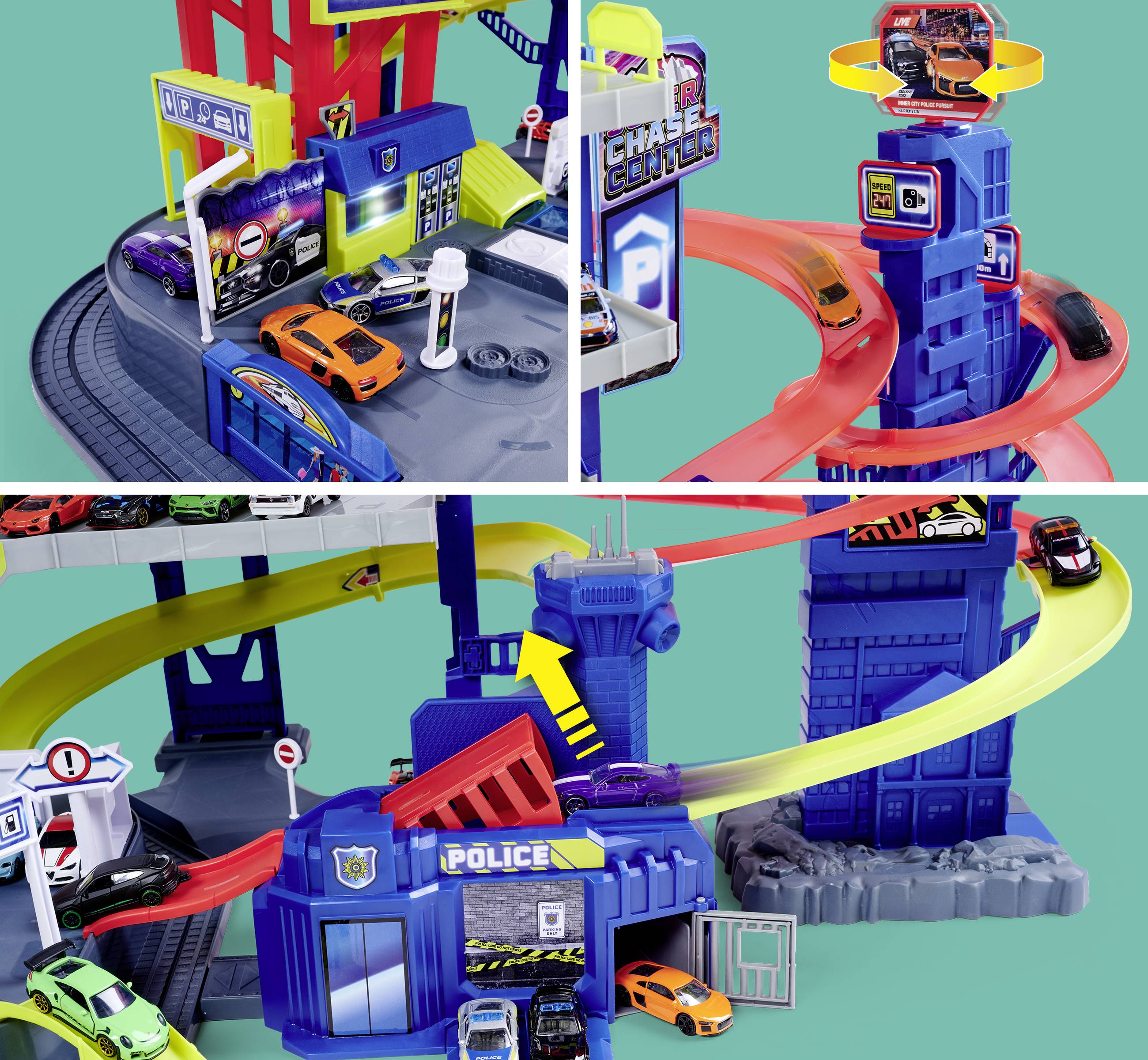 Mj Majorette Super Chase Center+5 Vehicl