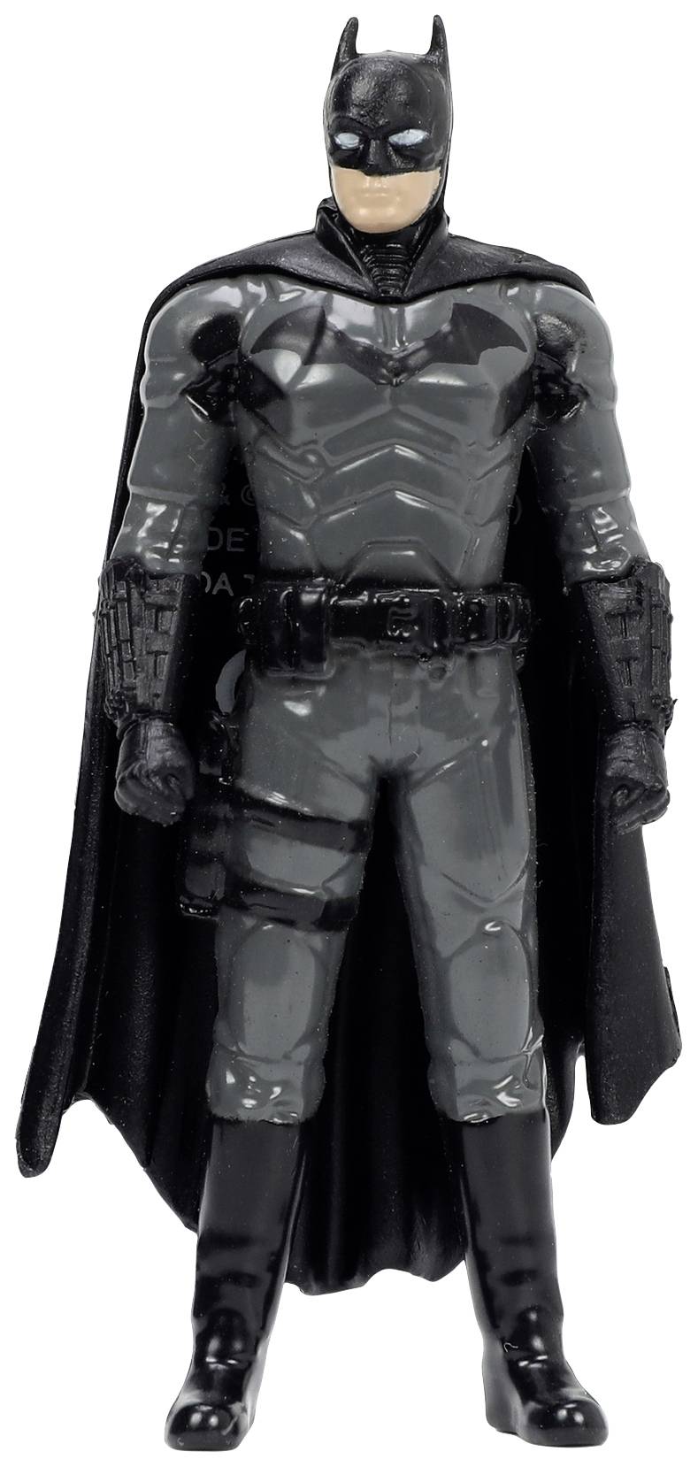 Figurine d'un héros masqué portant un costume noir, une cape et des bottes.