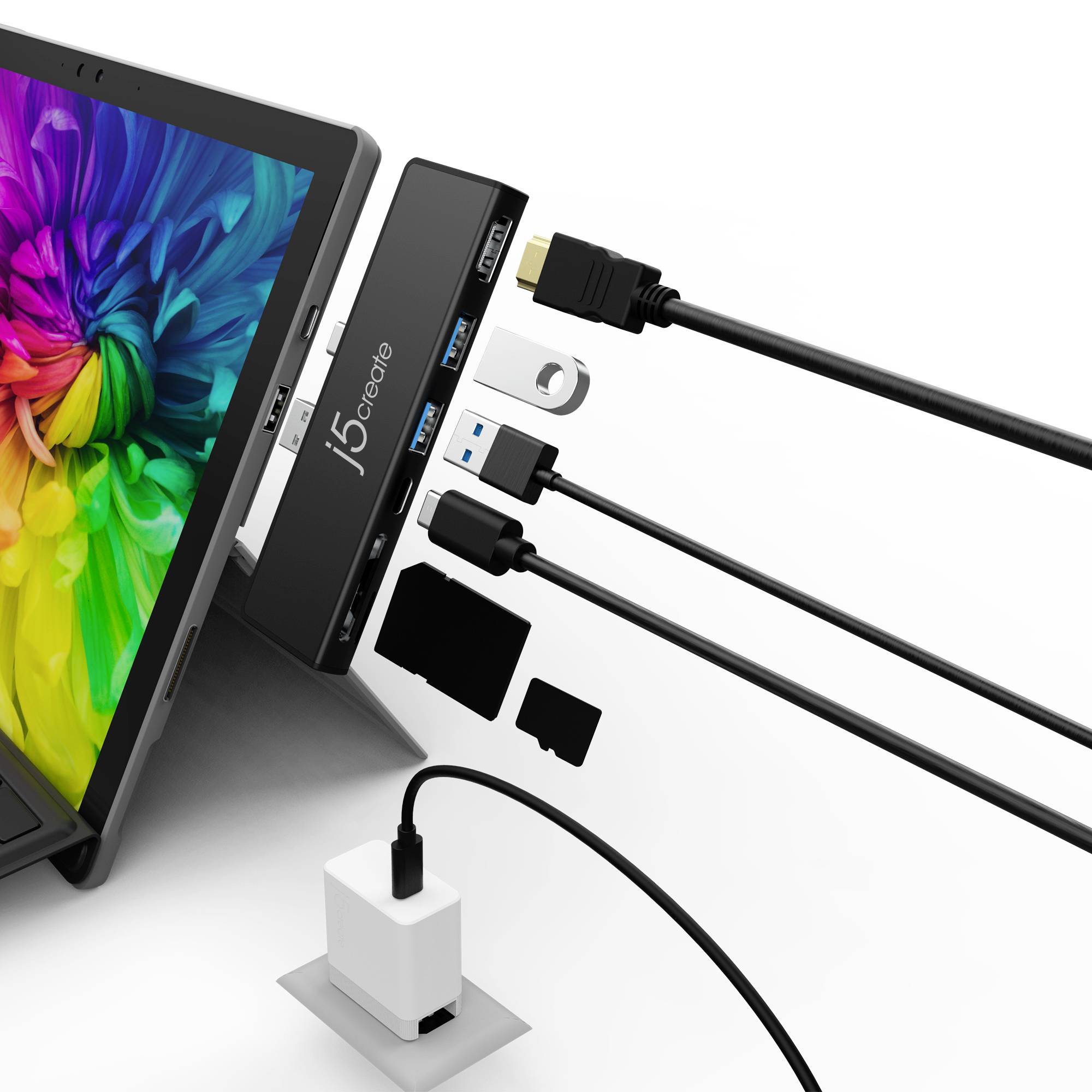 j5create USB 3.2 Gen 1 (USB 3.0), USB-C® Station d'accueil pour tablette JCD324B-N