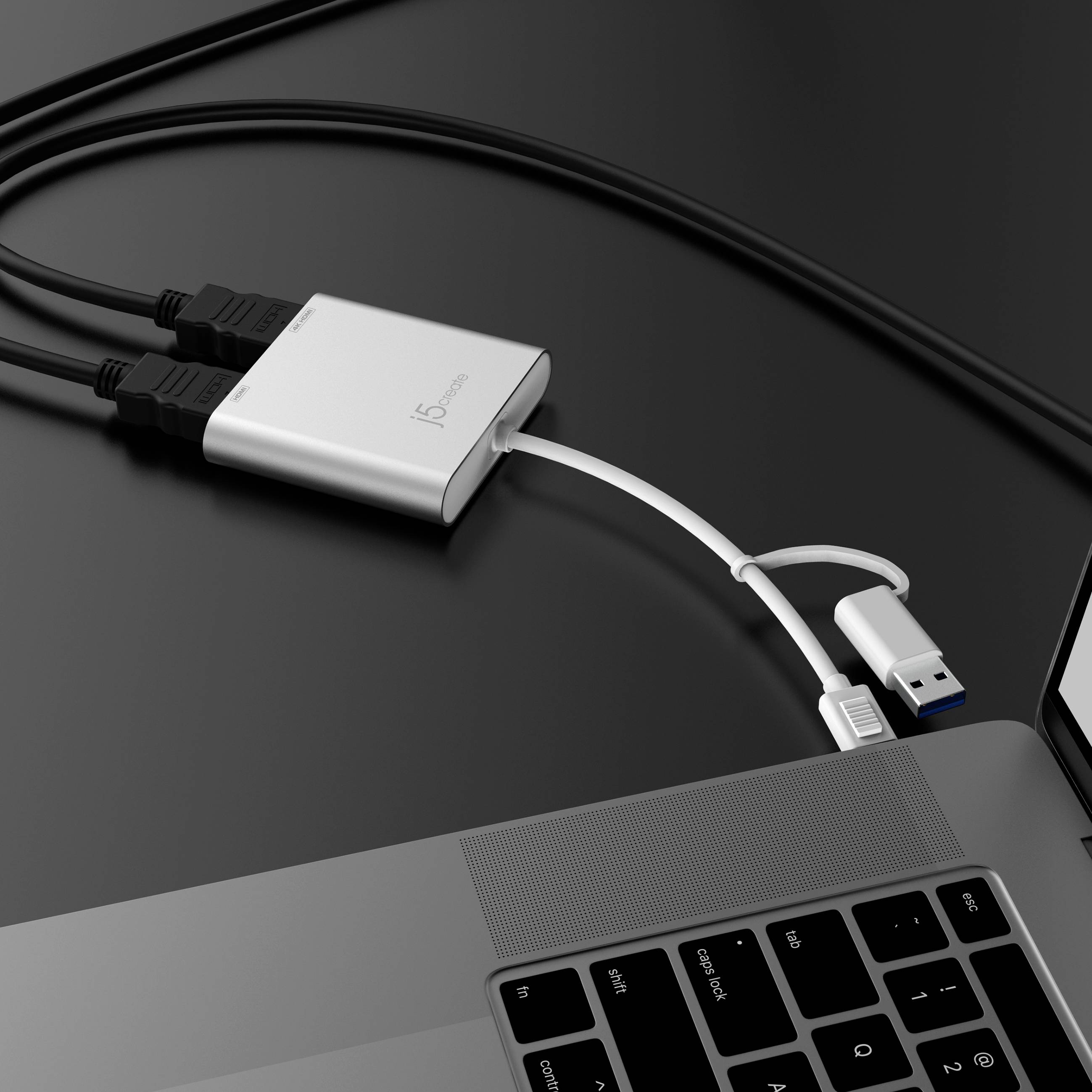 j5create JCA365 USB-C® / USB 3.0 Adaptateur [1x USB-C®, USB 3.2 Gen 1 (USB 3.0) - 2x HDMI®] argent 0.2 m