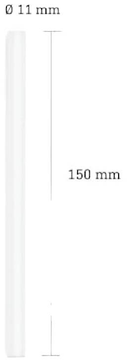 Long objet cylindrique effilé avec un diamètre de 11 mm et une longueur de 150 mm.