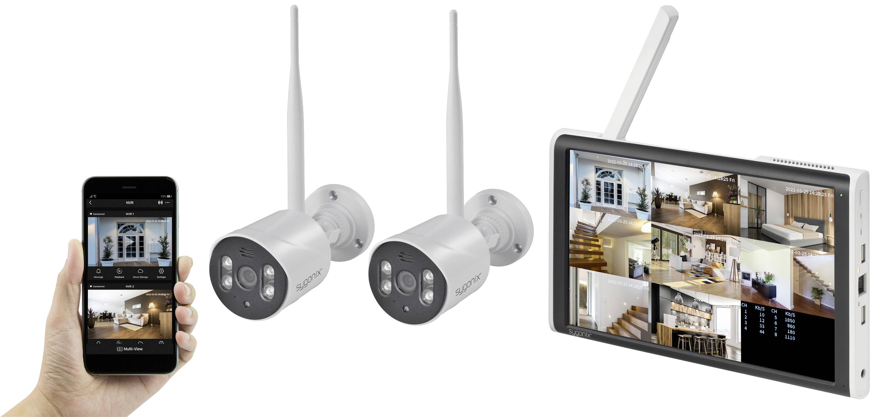 Sygonix SY-6330458 radio-Set pour caméra de surveillance 8 canaux avec 2 caméras 1920 x 1080 pixels 2.4 GHz