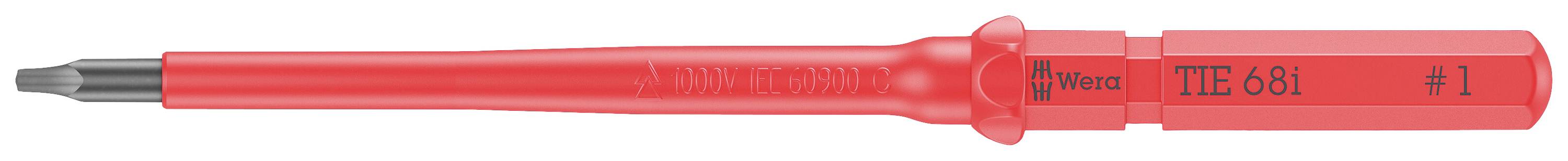 Un tournevis rouge isolé portant l'inscription 'TTE-681' avec une tête cruciforme. Adapté pour une utilisation avec des outils électriques.
