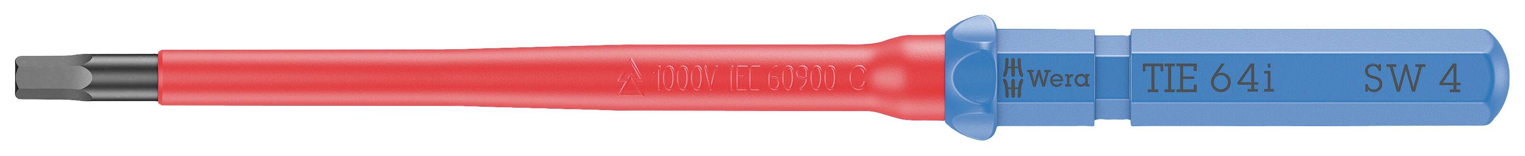 Un tournevis avec une poignée rouge et un manche bleu. Sur le manche sont inscrites les mentions 'TH6-64' et 'SW14'.
