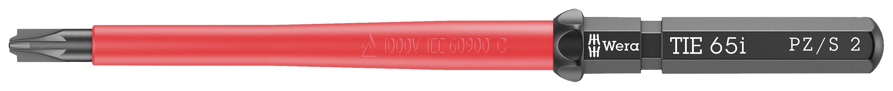 Un tournevis rouge à manche noir, portant l'inscription 'Wiha TIE 651 P2/S 2'.